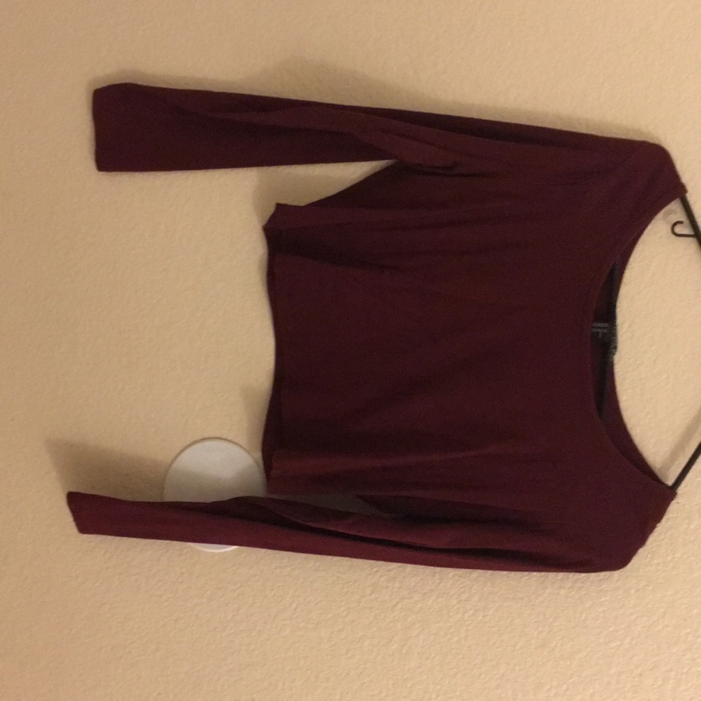 Long burgundy crop top long sleeve